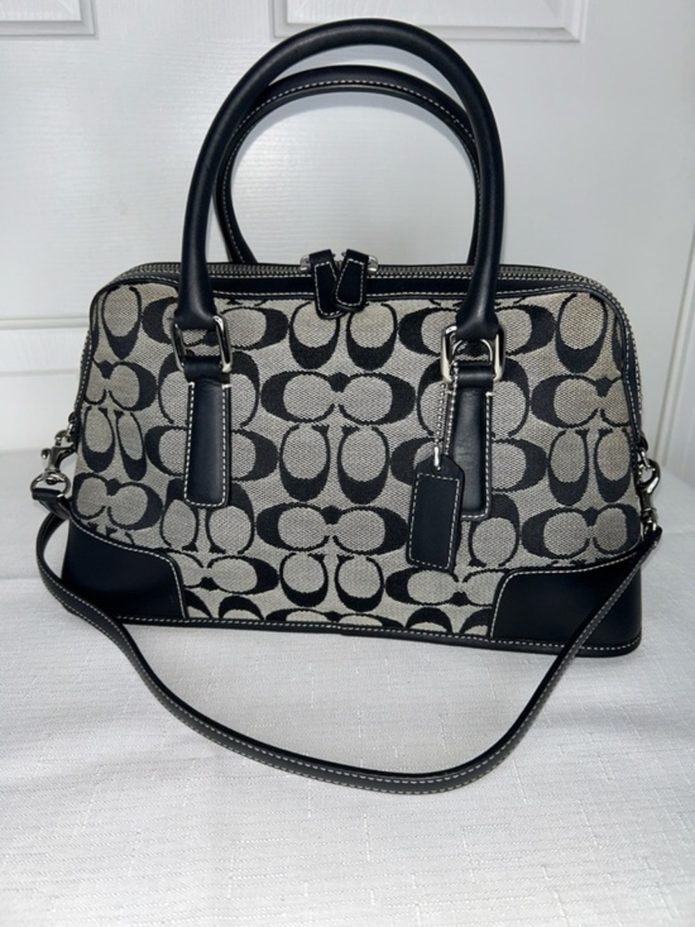 Coach 1992 Vintage Black Satchel with Leather Trim and Chrome Hardware
